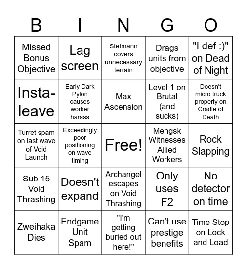 SC2 Coop Bingo Card