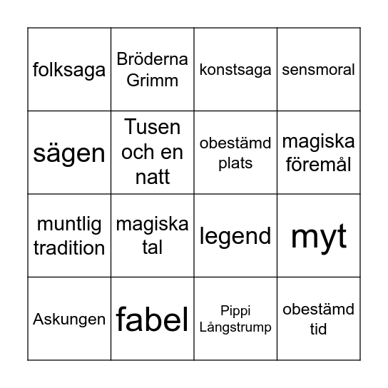Sagans historia Bingo Card