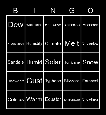 weather and seasons Bingo Card