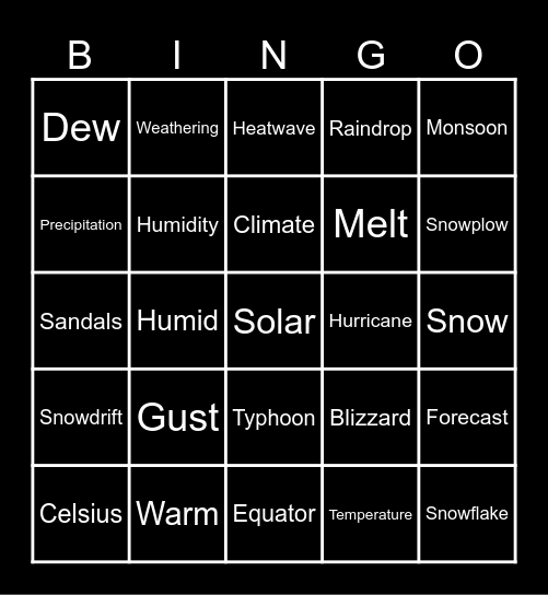 weather and seasons Bingo Card