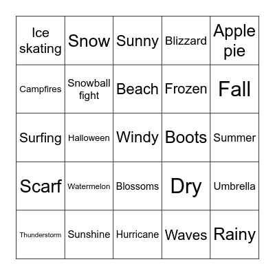 weather and seasons Bingo Card