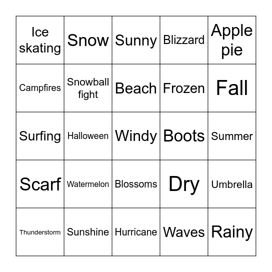 weather and seasons Bingo Card
