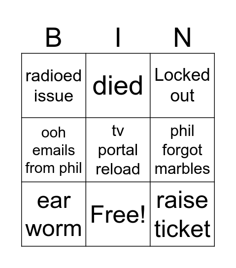 Untitled Bingo Card