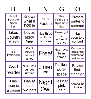 Team Day Bingo Card