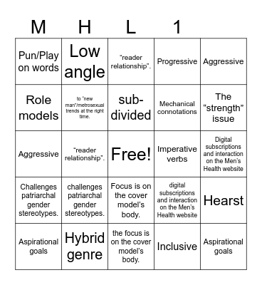 MH Lesson 1 Bingo Card