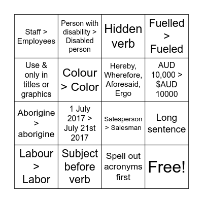 Government Writing Bingo! Bingo Card