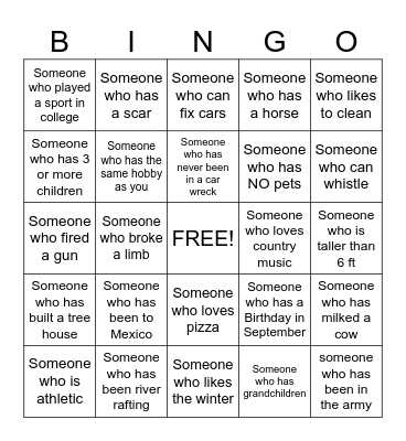 Getting to know you Bingo Card