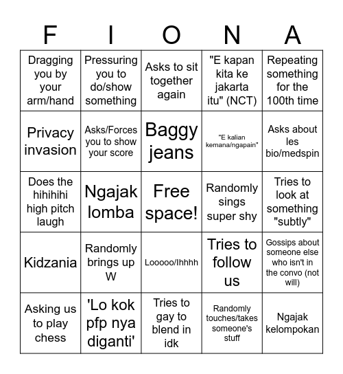 Rambutan Bingo Card