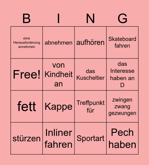 meine Karriere als Skater Bingo Card