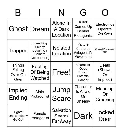 Horror Bingo Card