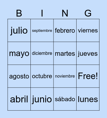 El calendario Bingo Card