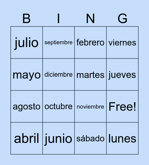 El calendario Bingo Card