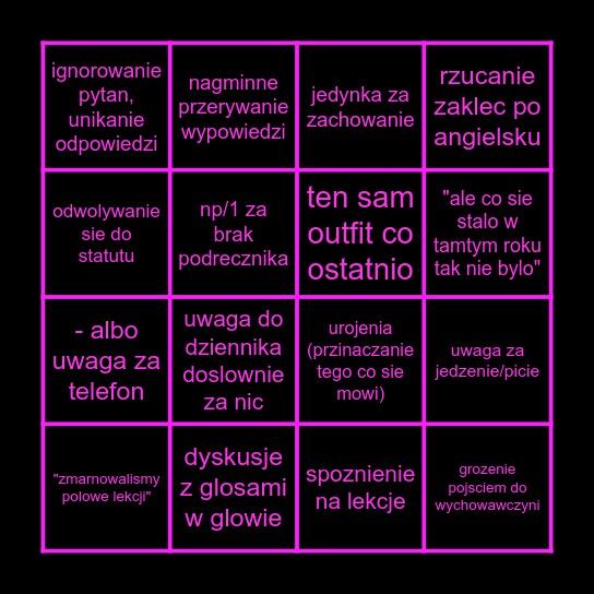 j.angielski;3 Bingo Card