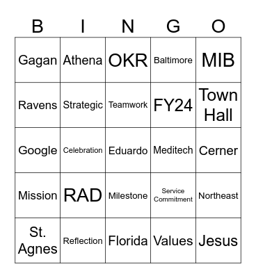 Northeast AT Town Hall Bingo Card
