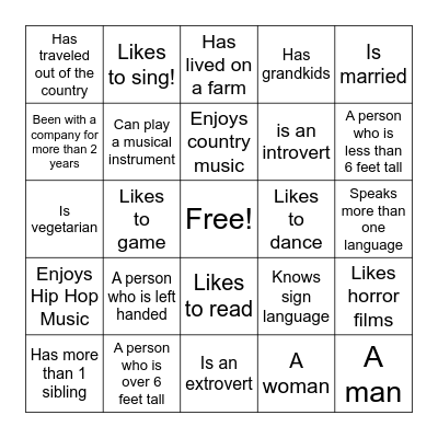 Diversity Bingo Card