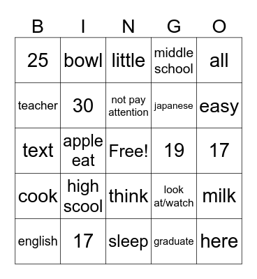 Untitled Bingo Card