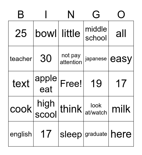 Untitled Bingo Card