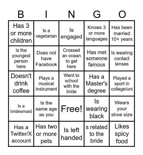 Find the Guest Bingo Card