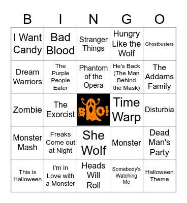 SPOOKY SONGS!!! Bingo Card