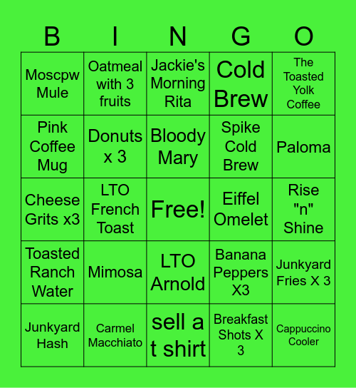 Toasted Bingo Card