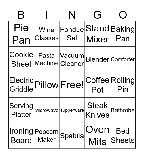 Shower Bingo Card