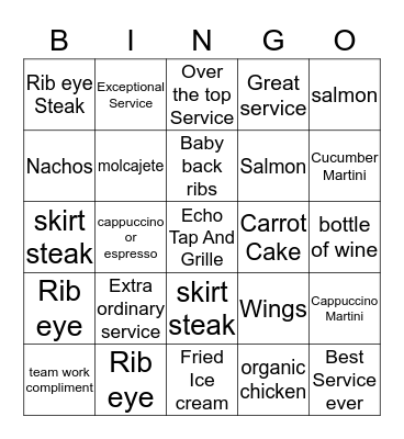 Echo Tap And Grille Bingo Card