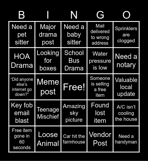 Daily Arden FB Topics Bingo Card