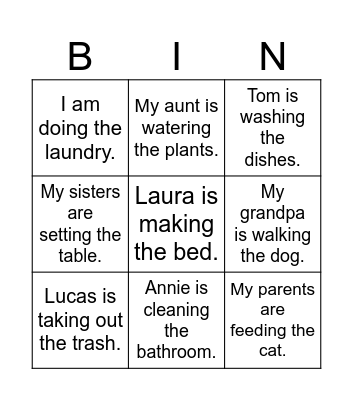 Start Up 2 Unit 3 Lesson 1: "Household Chores" Bingo Card