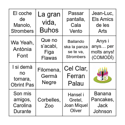 30 ANYS, 30 CANÇONS Bingo Card