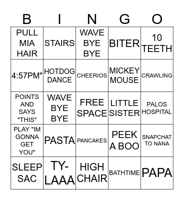 Lexi's first Birthday Bingo Card