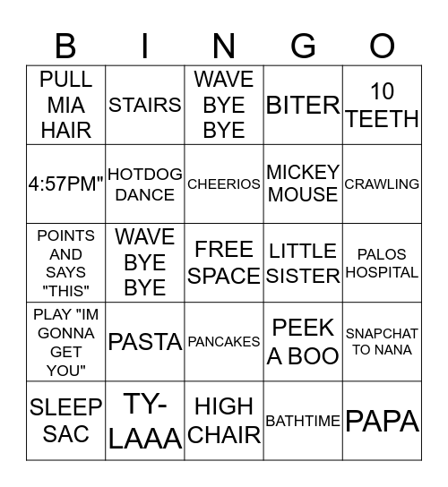 Lexi's first Birthday Bingo Card