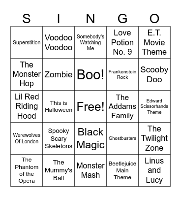 Halloween Singo Party Bingo Card
