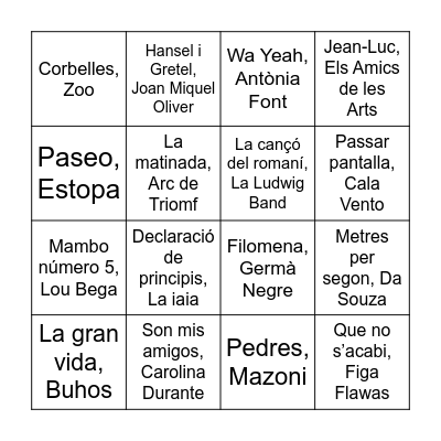 30 anys, 30 cançons Bingo Card