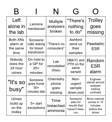 Main Lab Bingo Card