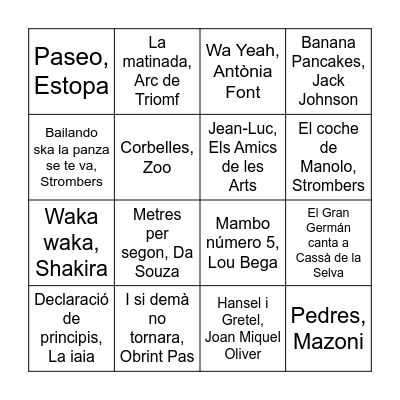 30 ANYS, 30 CANÇONS Bingo Card