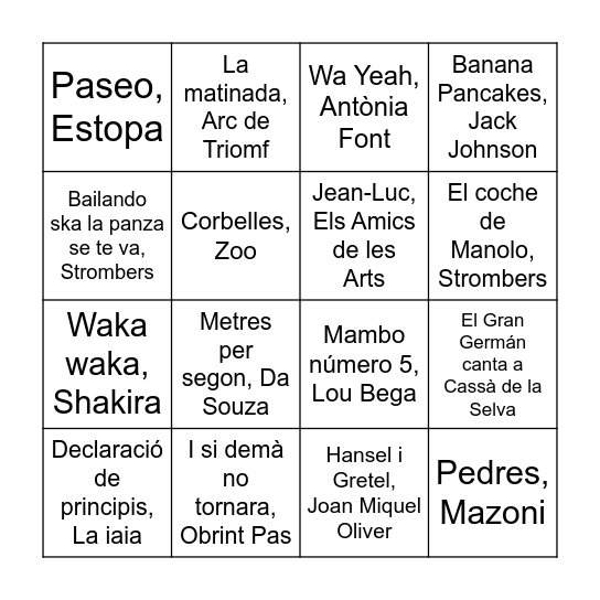 30 ANYS, 30 CANÇONS Bingo Card
