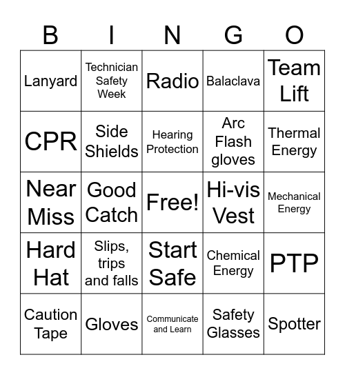 Safety Bingo Card