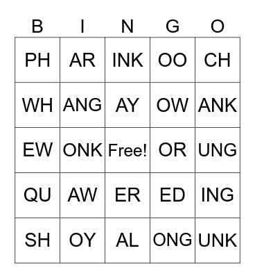 Phonics Bingo Card