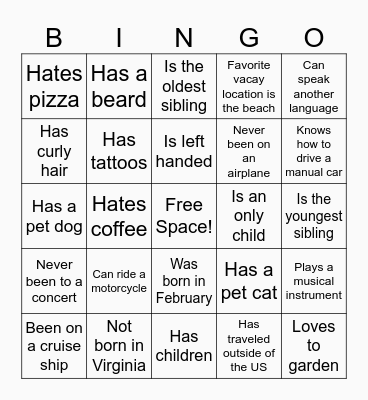 Human Bingo Card