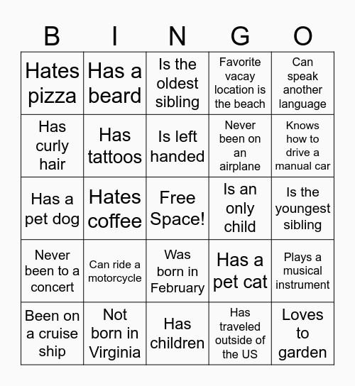 Human Bingo Card