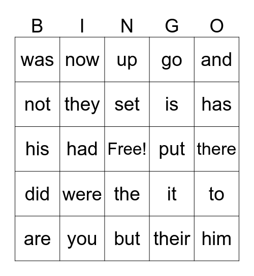 Sight words page1 Bingo Card