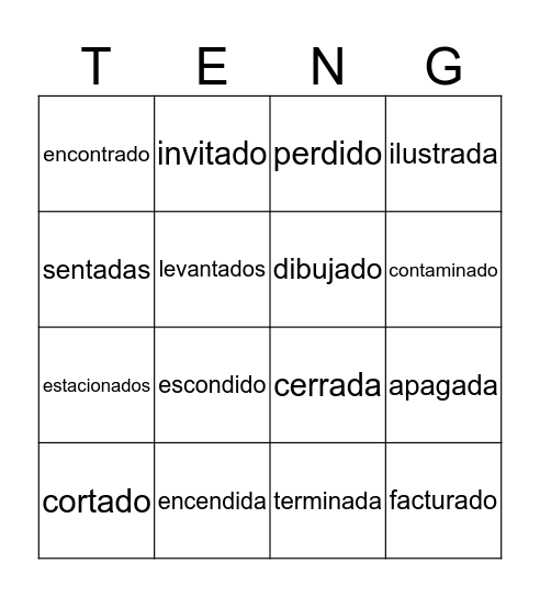 Participios Pasados Bingo Card