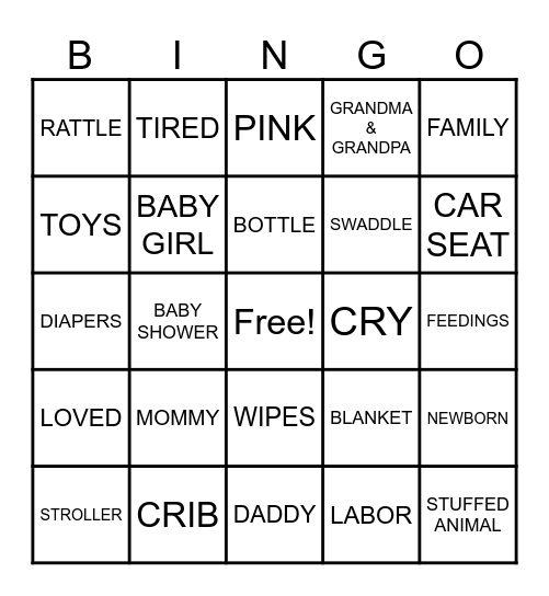 BABY GIRL Bingo Card