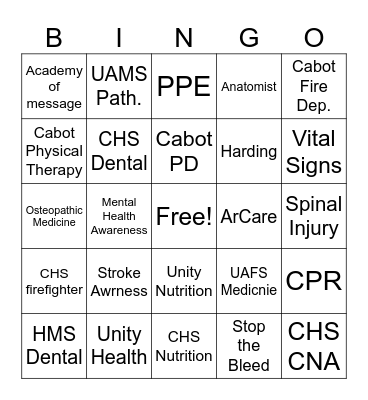 Health Expo. Bingo Card