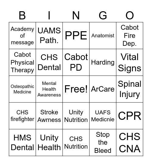 Health Expo. Bingo Card