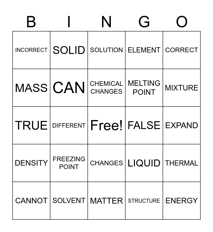 MATTER Bingo Card