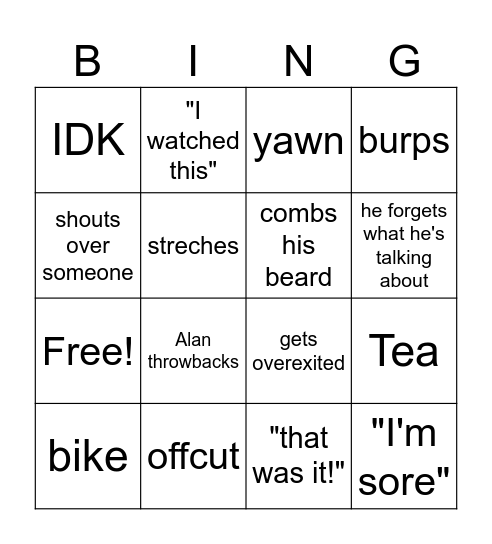 Alan Bingo Card