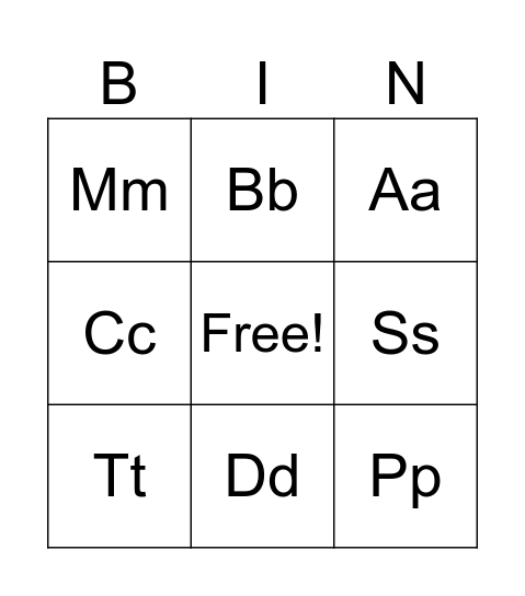 Letter Sounds Bingo Card