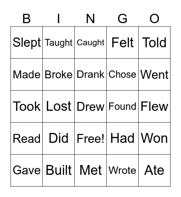 Simple Past - Irregular Verbs Bingo Card