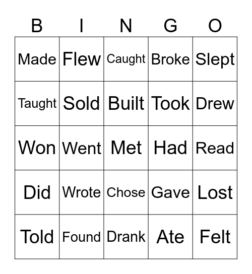 Simple Past - Irregular Verbs Bingo Card